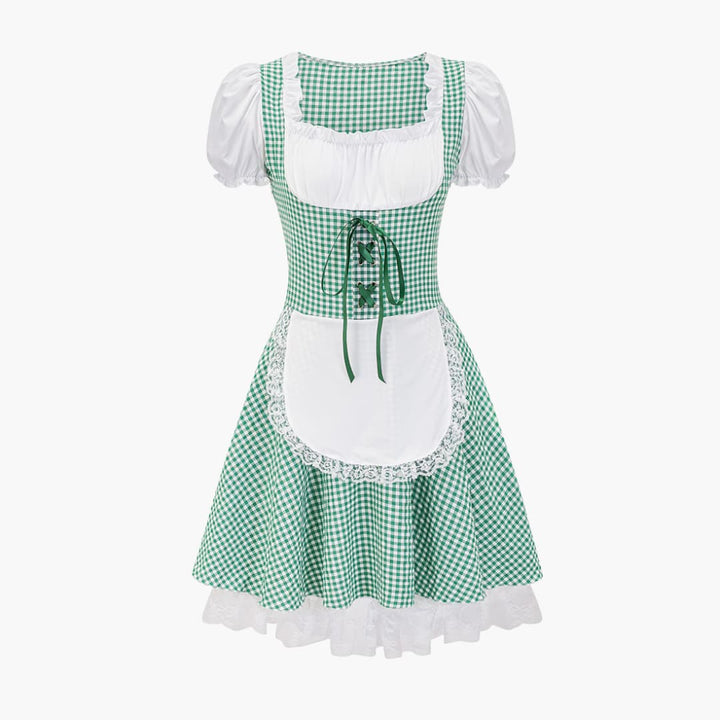 Robe Dirndl à carreaux sans épaules pour femmes - Oktoberfest 2025