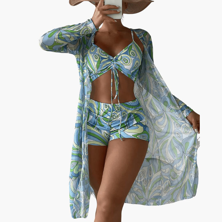 Ensemble de maillots de bain d'été pour femmes en 3 pièces avec manches longues