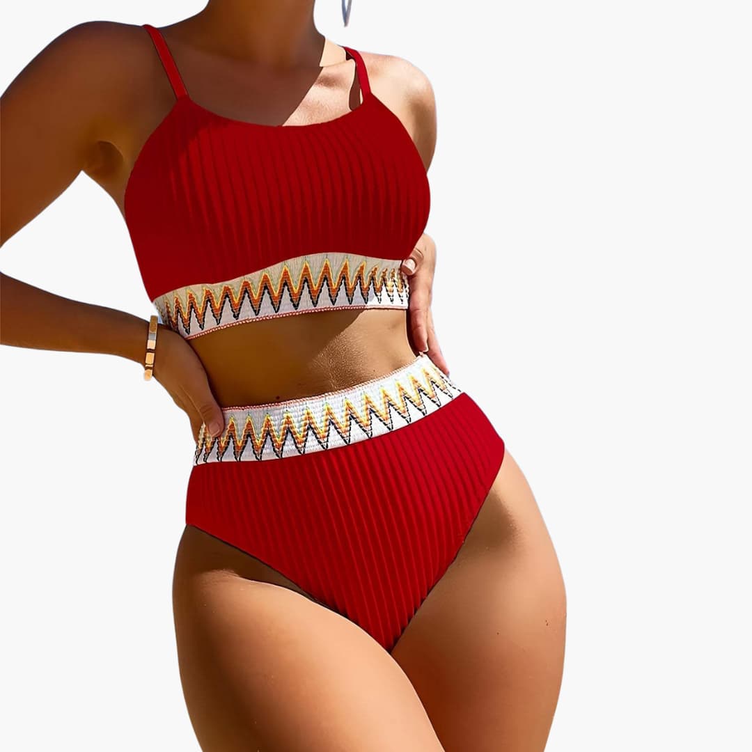Ensemble bikini pour femmes avec haut côtelé et bas de bikini taille haute