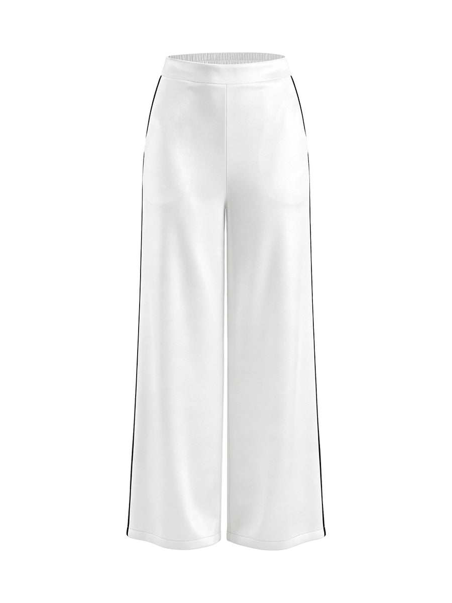 Pantalon taille haute, à jambes larges, couleur contrastée