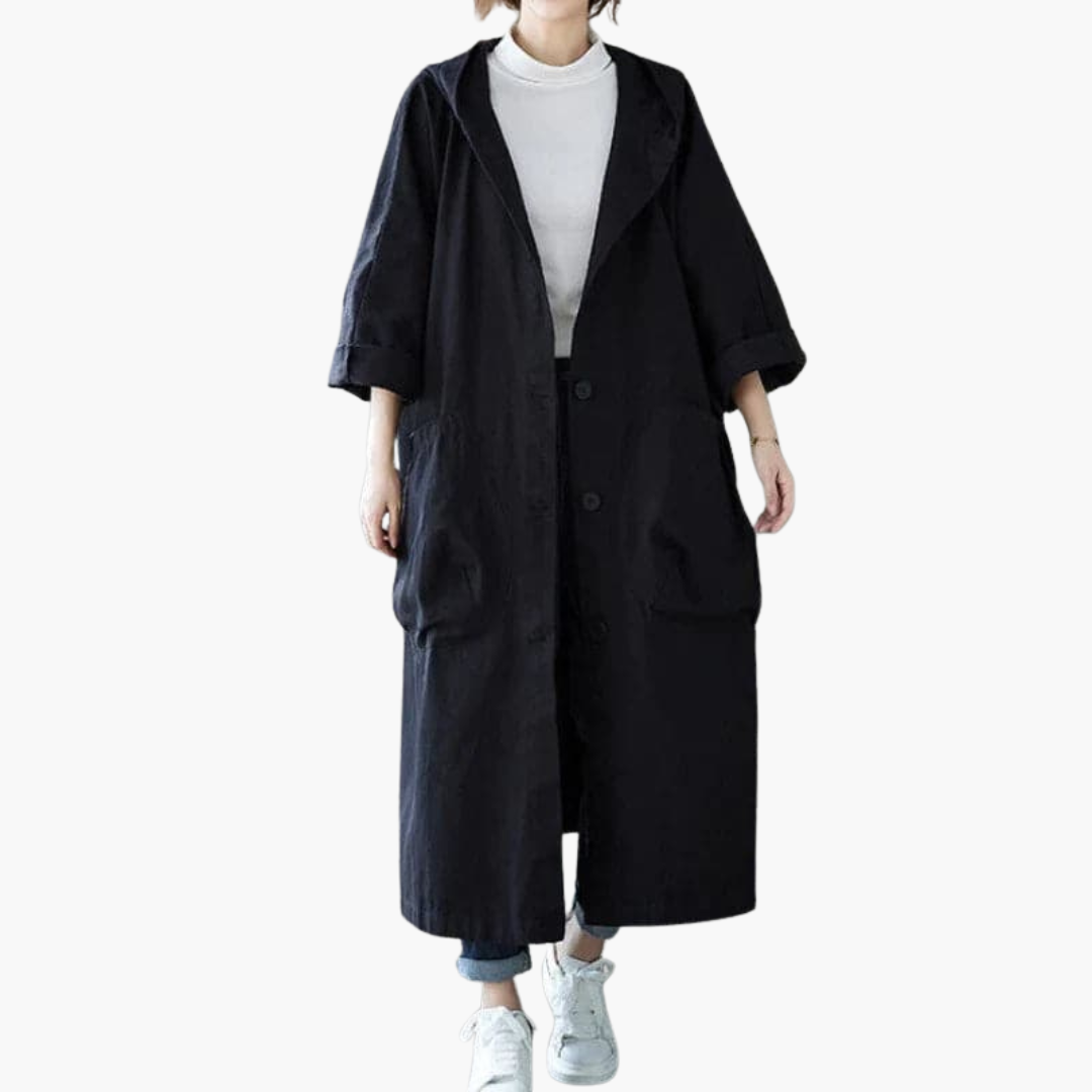 Manteau trench oversize pour femmes avec capuche et grandes poches
