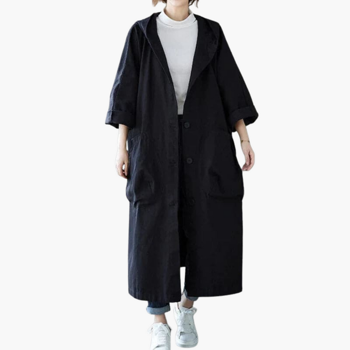 Manteau trench oversize pour femmes avec capuche et grandes poches