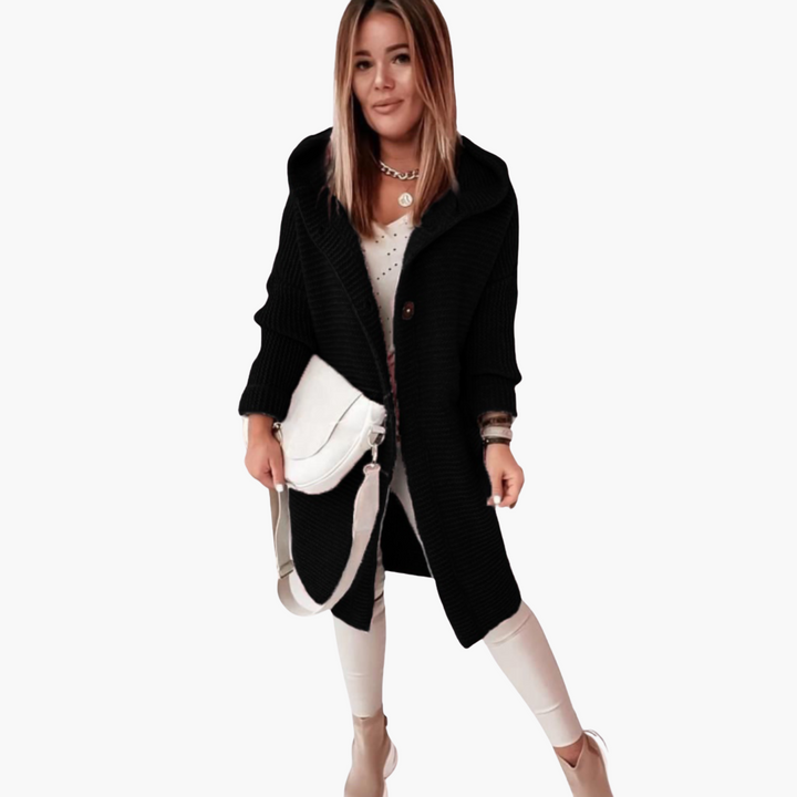 Veste en tricot à capuche pour femmes avec coupe ouverte et manches longues