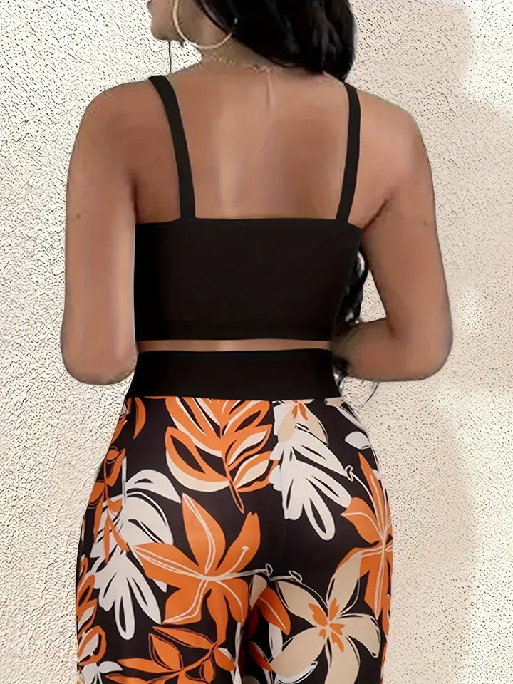 Ensemble chic deux pièces avec motif floral pour femmes