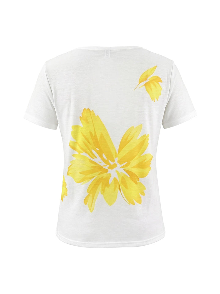T-shirt à manches courtes, à imprimé floral, à col en V