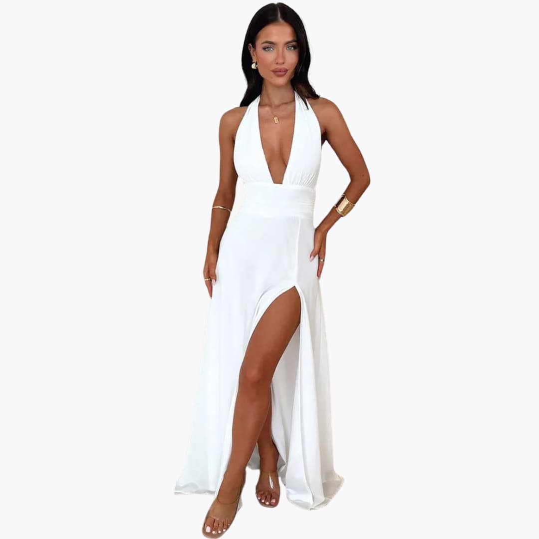 Robe maxi avec fente - élégante robe de soirée pour femmes à dos nu
