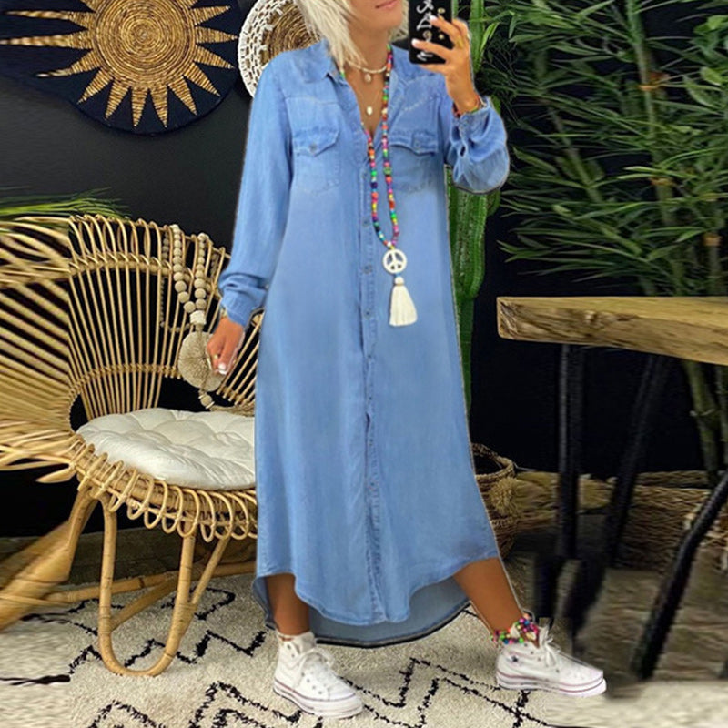 Yara | Robe maxi en jean à manches longues