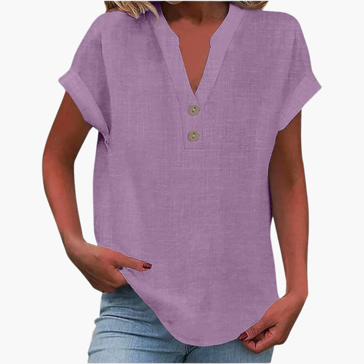 T-shirt à manches courtes pour femme avec décolleté en V et coupe décontractée