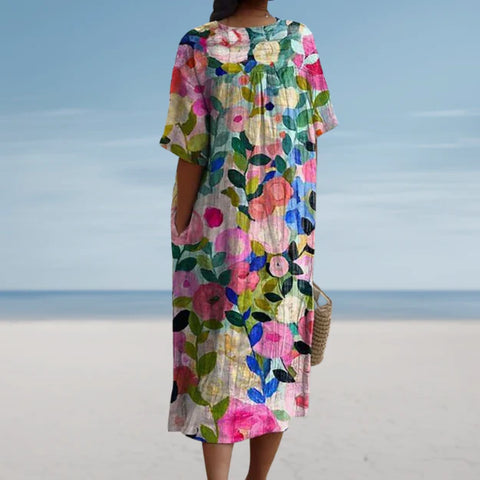 Delilah | Robe midi florale avec décolleté en V - Élégante et fluide
