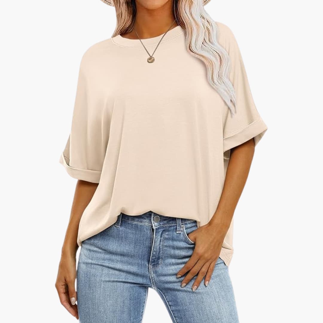 T-shirt oversize pour femmes avec col rond et manches courtes