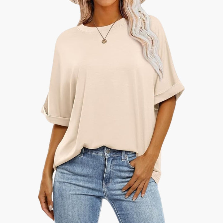 T-shirt oversize pour femmes avec col rond et manches courtes