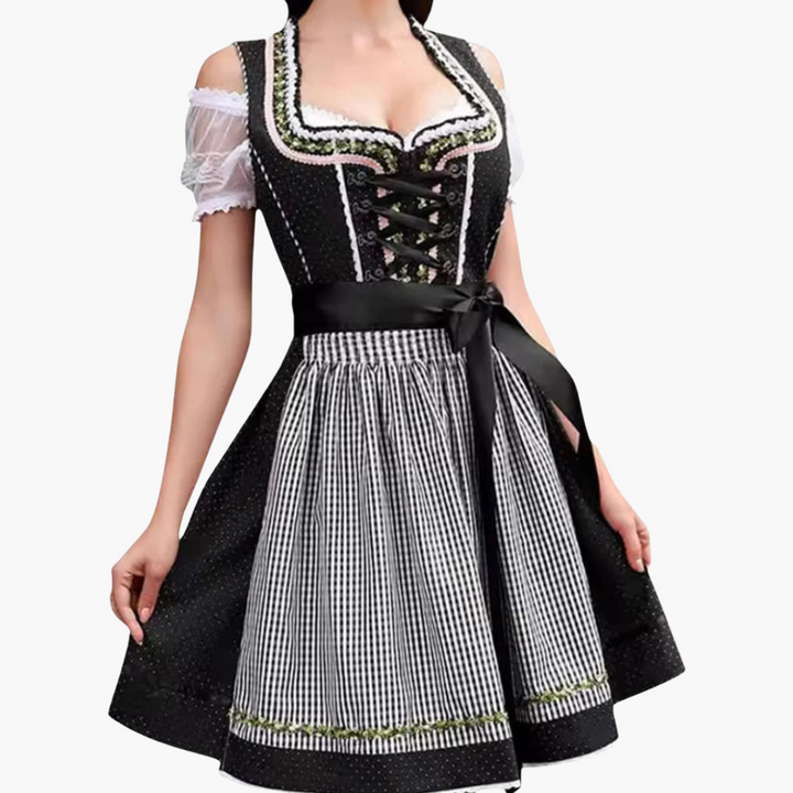 Dirndl Oktoberfest 2025 avec dentelle et tablier à carreaux pour femmes