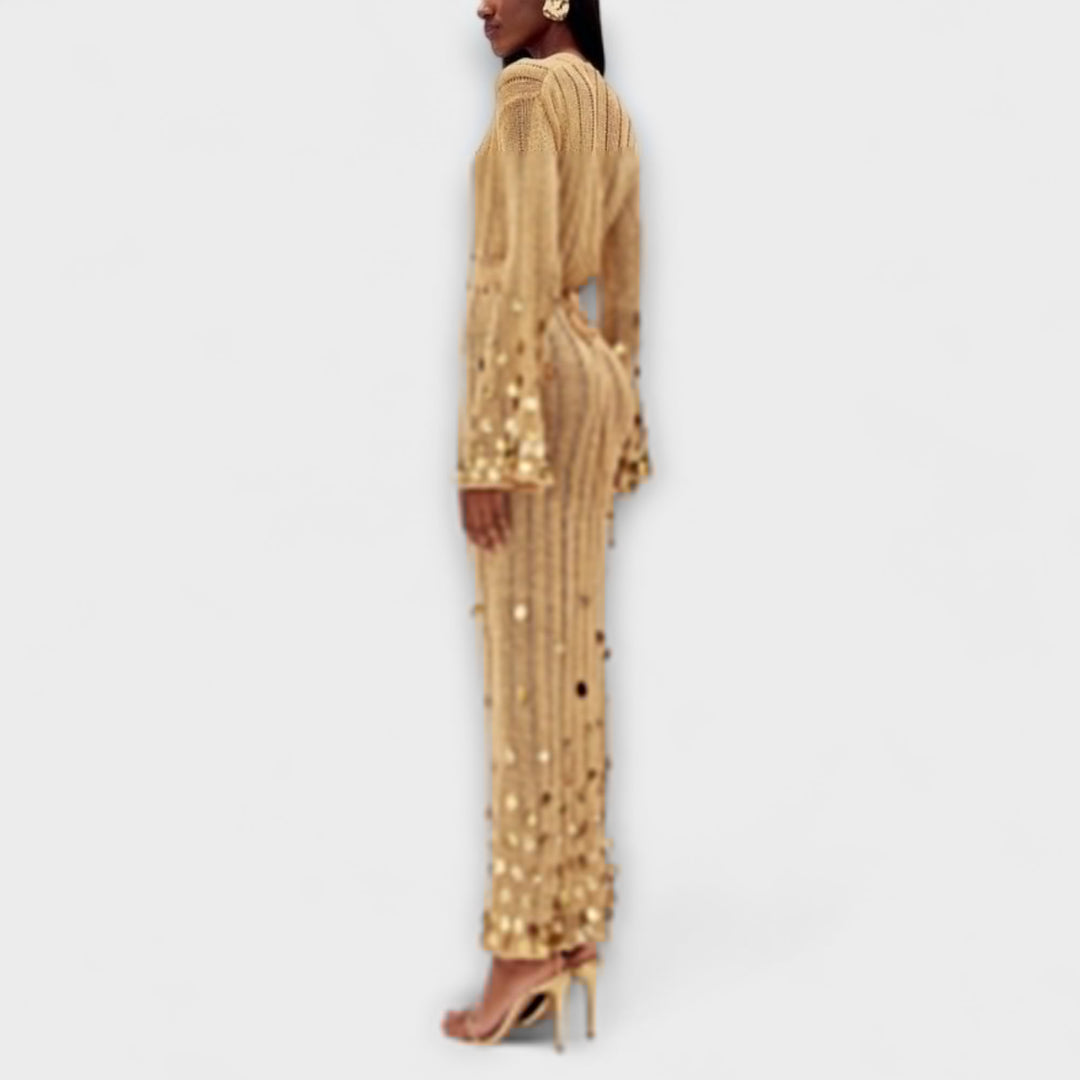 Kathleen - Robe maxi en tricot doré de Dolly