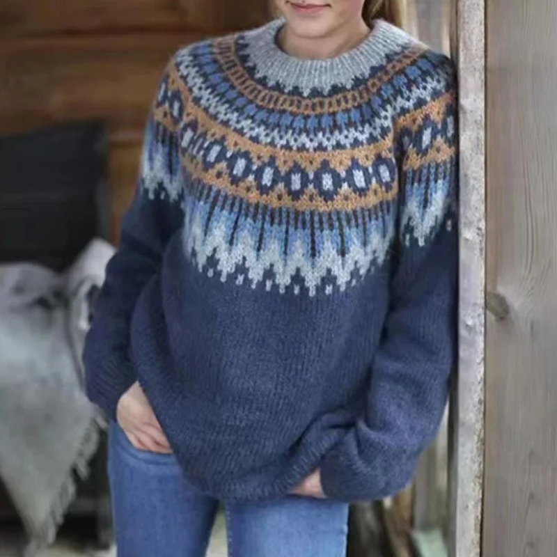 Pull en grosse maille norvégien pour femmes | Pull d'hiver avec col rond