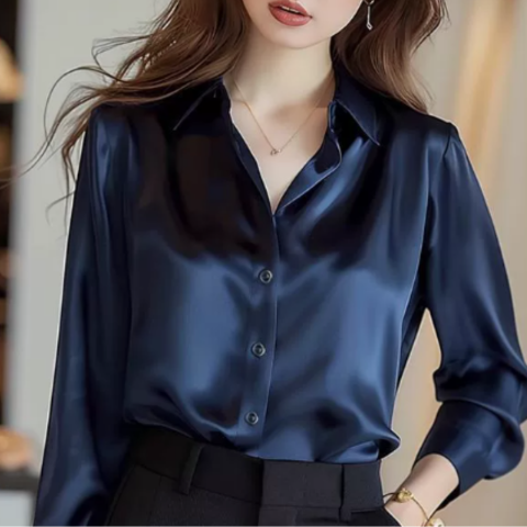 Chemisier en satin élégant pour femmes | Manches longues