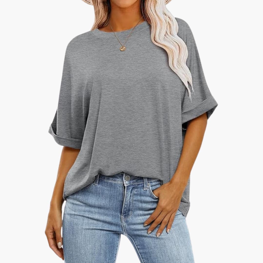 T-shirt oversize pour femmes avec col rond et manches courtes