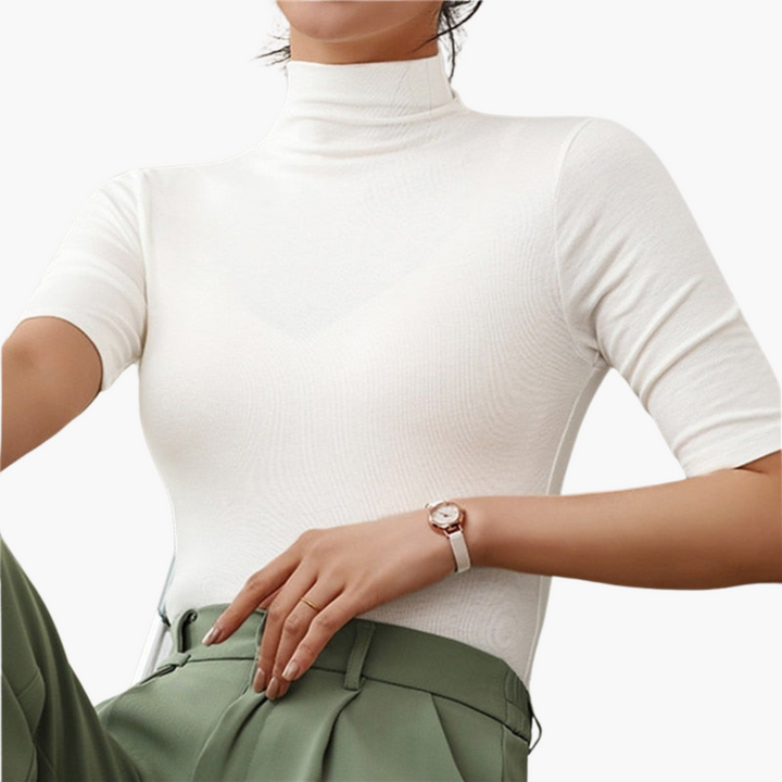 Pull à col roulé pour femmes avec demi-manches et design sans couture