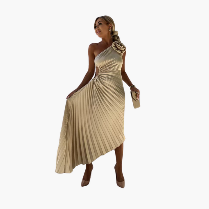 Robe midi romantique pour femmes – Appliques florales 3D