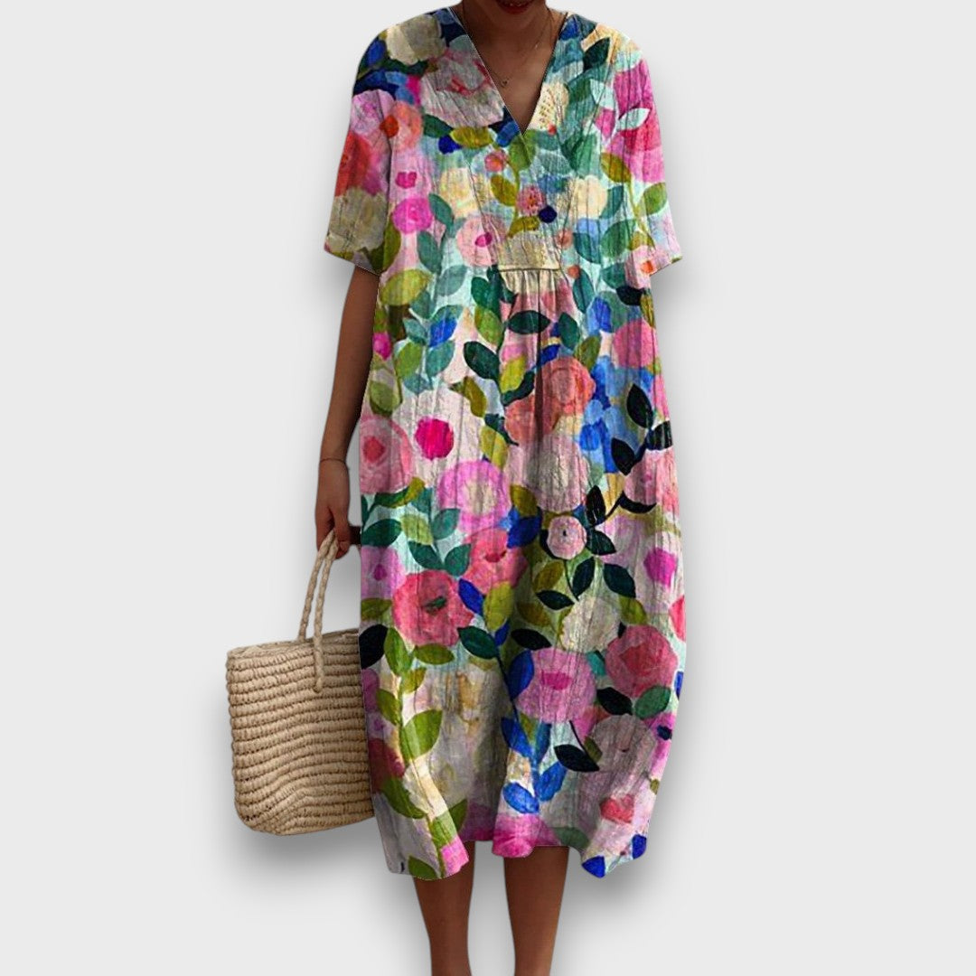 Miradie – Robe midi fleurie avec décolleté en V