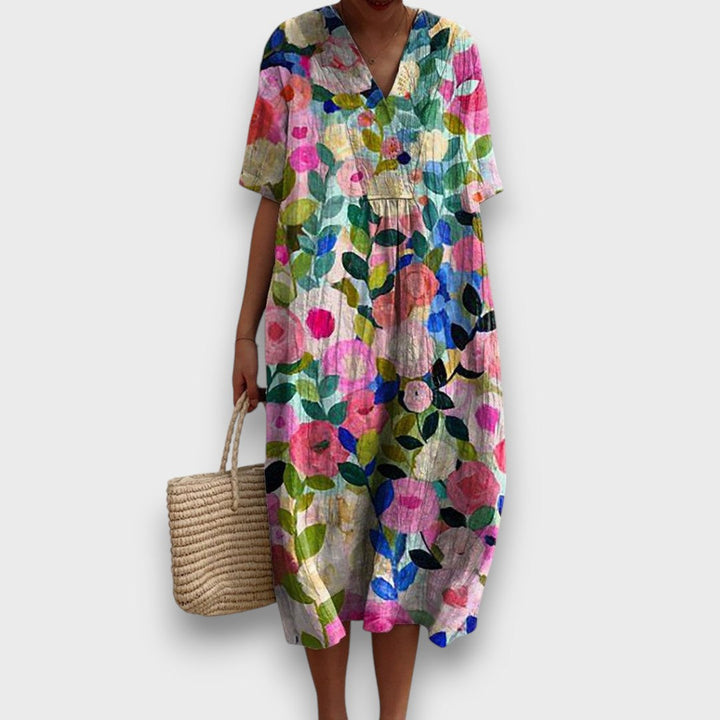Miradie – Robe midi fleurie avec décolleté en V