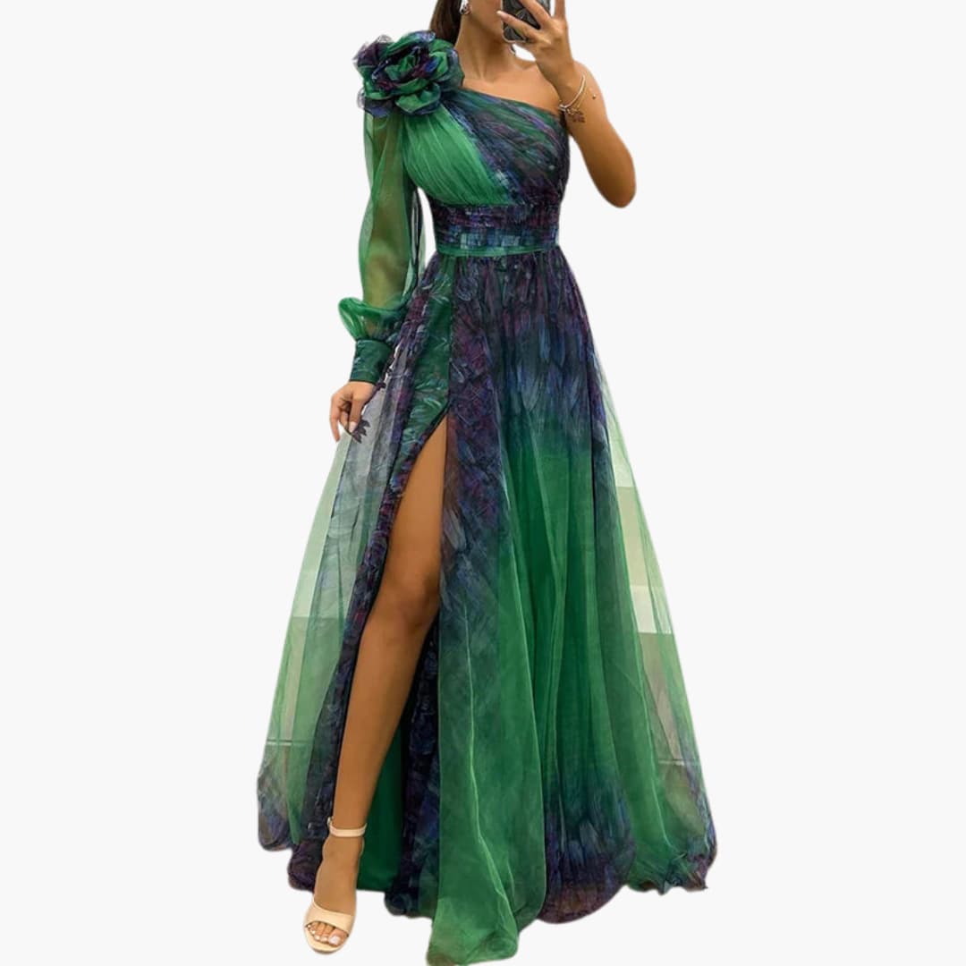 Robe Maxikleid à Une Épaule avec Imprimé en Maille - Mode de Soirée Femme