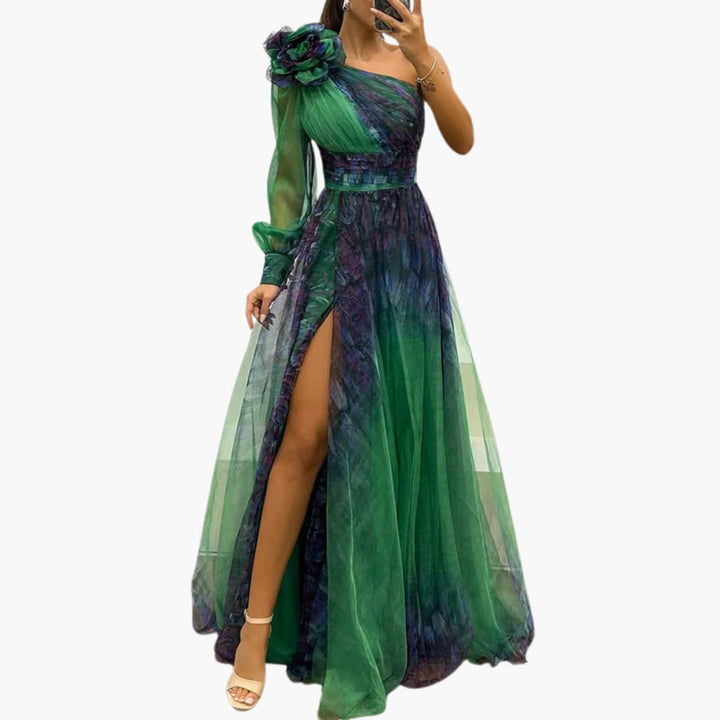 Robe Maxikleid à Une Épaule avec Imprimé en Maille - Mode de Soirée Femme