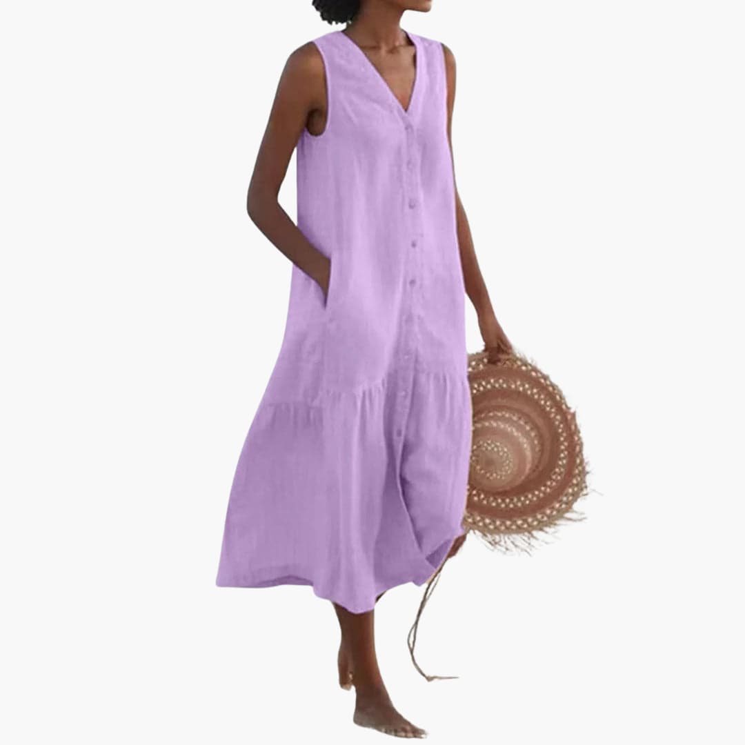 Robe midi à boutons pour femmes - Robe chemise estivale