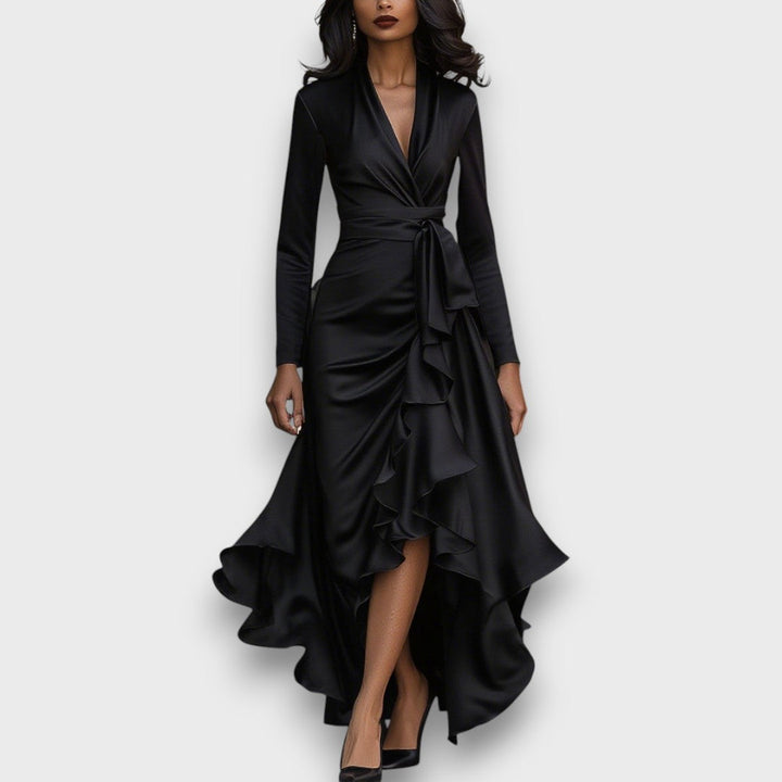 Marcelline – Robe maxi drapée avec volants