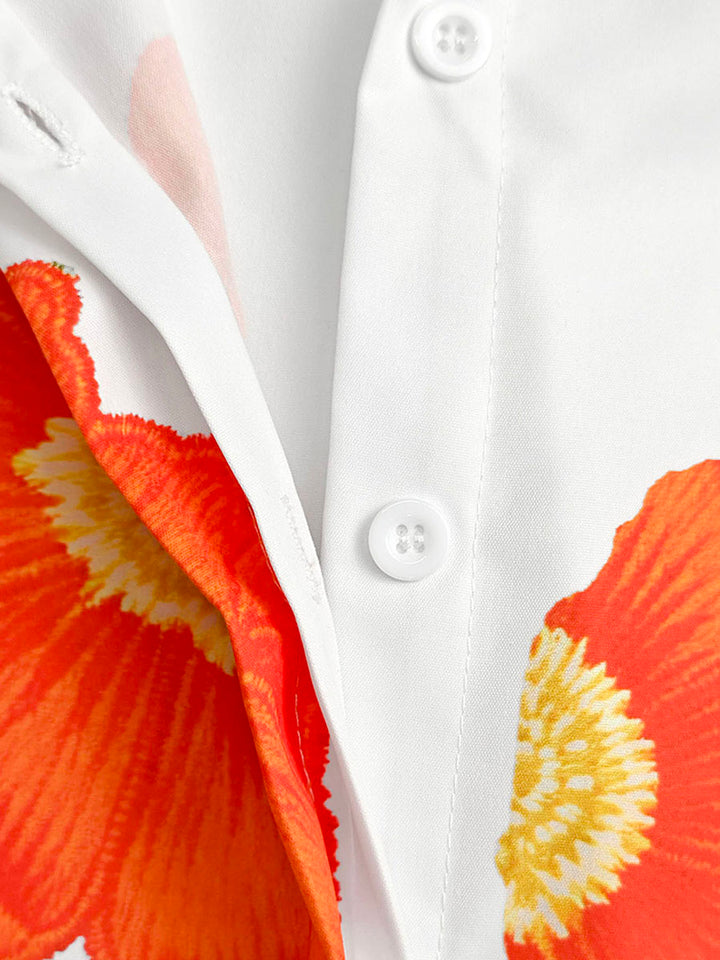 Chemisier ample boutonné à manches longues, à imprimé floral, à col revers, couleur contrastée