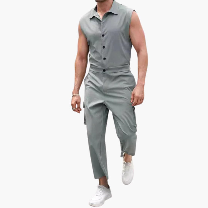 Combinaison sans manches pour hommes avec poches cargo et patte de boutonnage