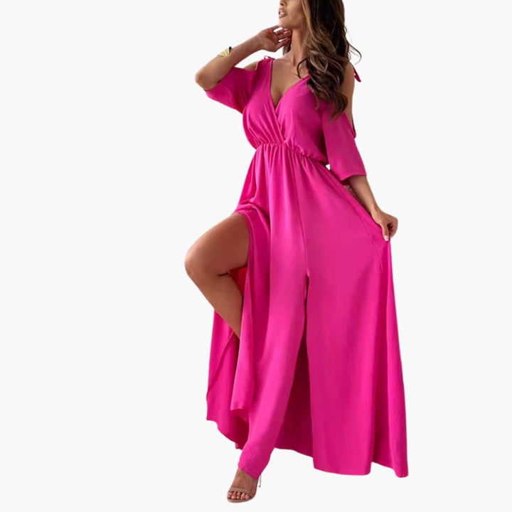 Robe maxi avec décolleté en V et fente – Mode de soirée pour femmes