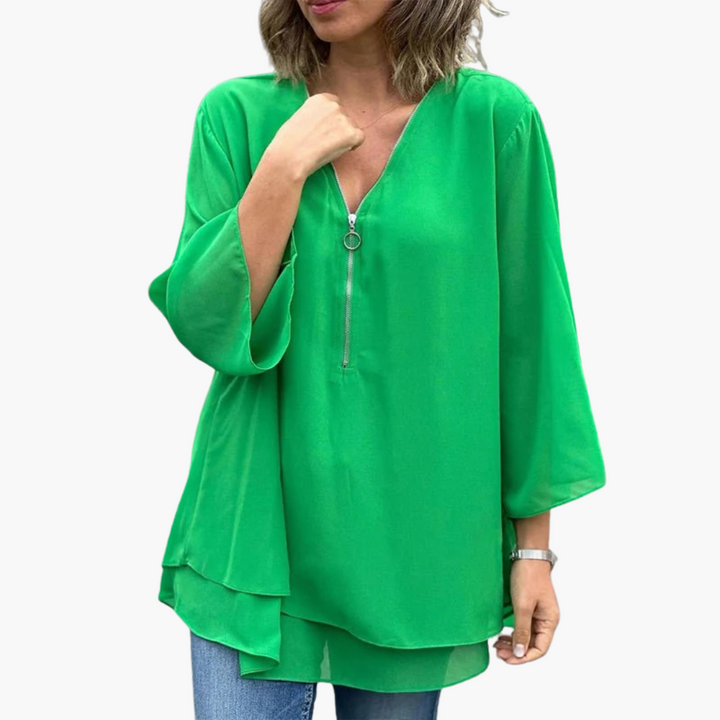 T-shirt à manches longues à demi-zip - Haut décontracté pour femmes