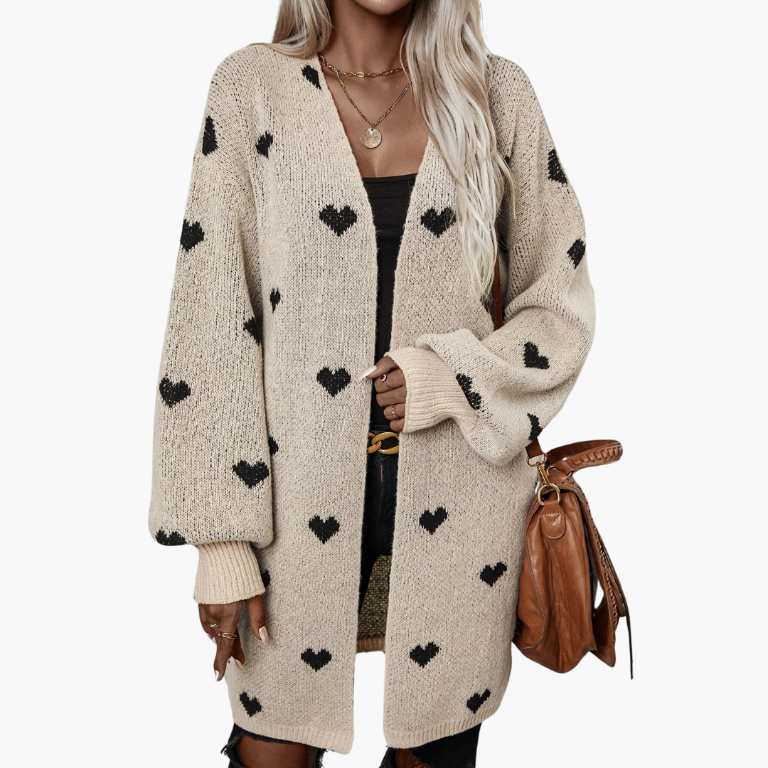 Cardigan pour femmes avec devant ouvert et motif en cœur