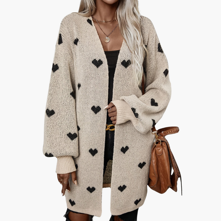 Cardigan pour femmes avec devant ouvert et motif en cœur