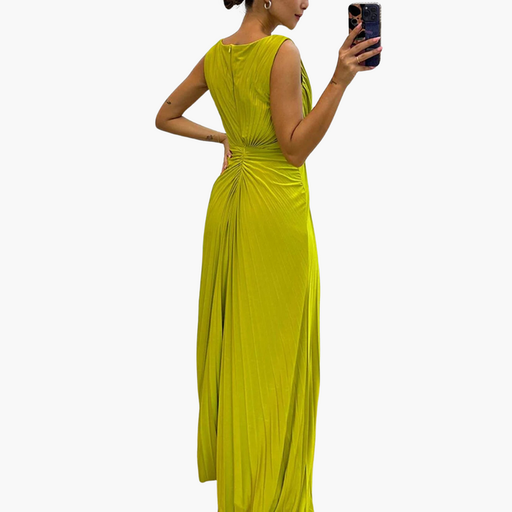 Robe Maxi Plissée avec Fente - Élégante Robe de Soirée pour Femmes