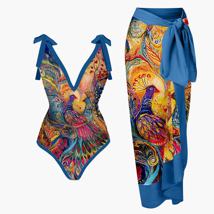 Ensemble de maillot de bain pour femmes - avec motif floral et paréo