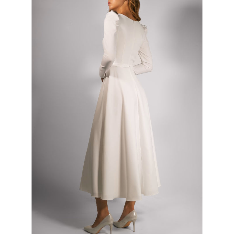 Robe Maxi à Manches Longues pour Invitées de Mariage A-Ligne