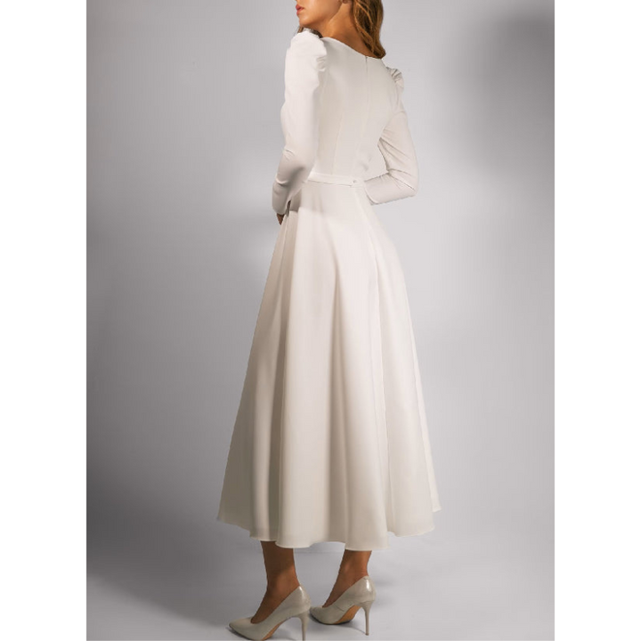 Robe Maxi à Manches Longues pour Invitées de Mariage A-Ligne