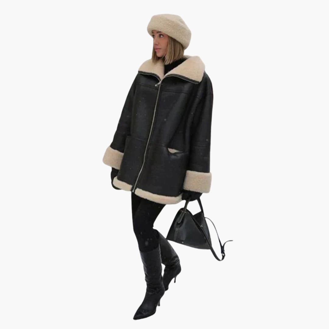 Veste d'hiver pour femmes avec large col et fermeture éclair
