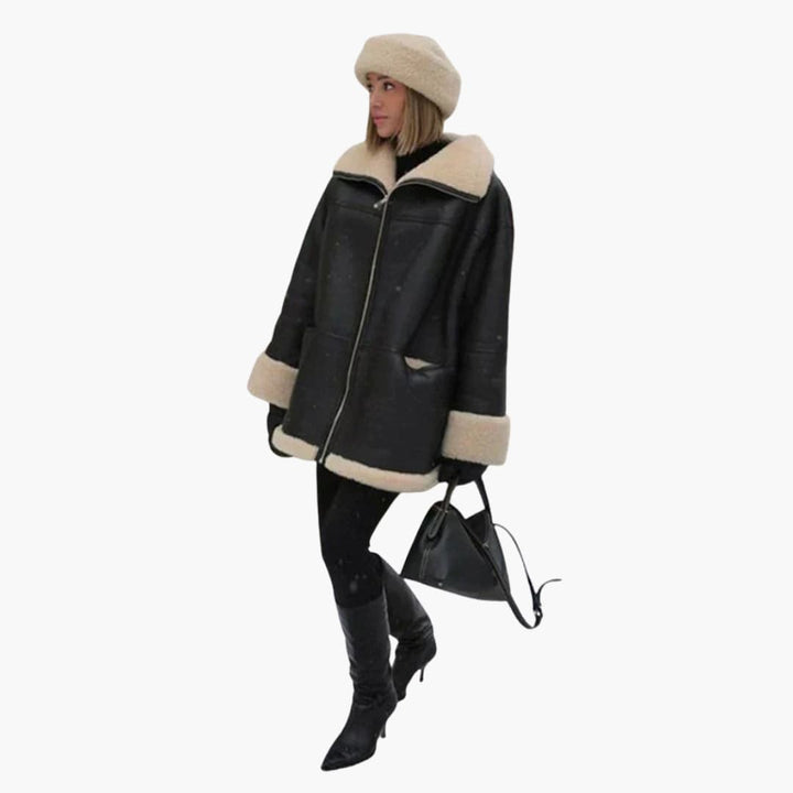 Veste d'hiver pour femmes avec large col et fermeture éclair