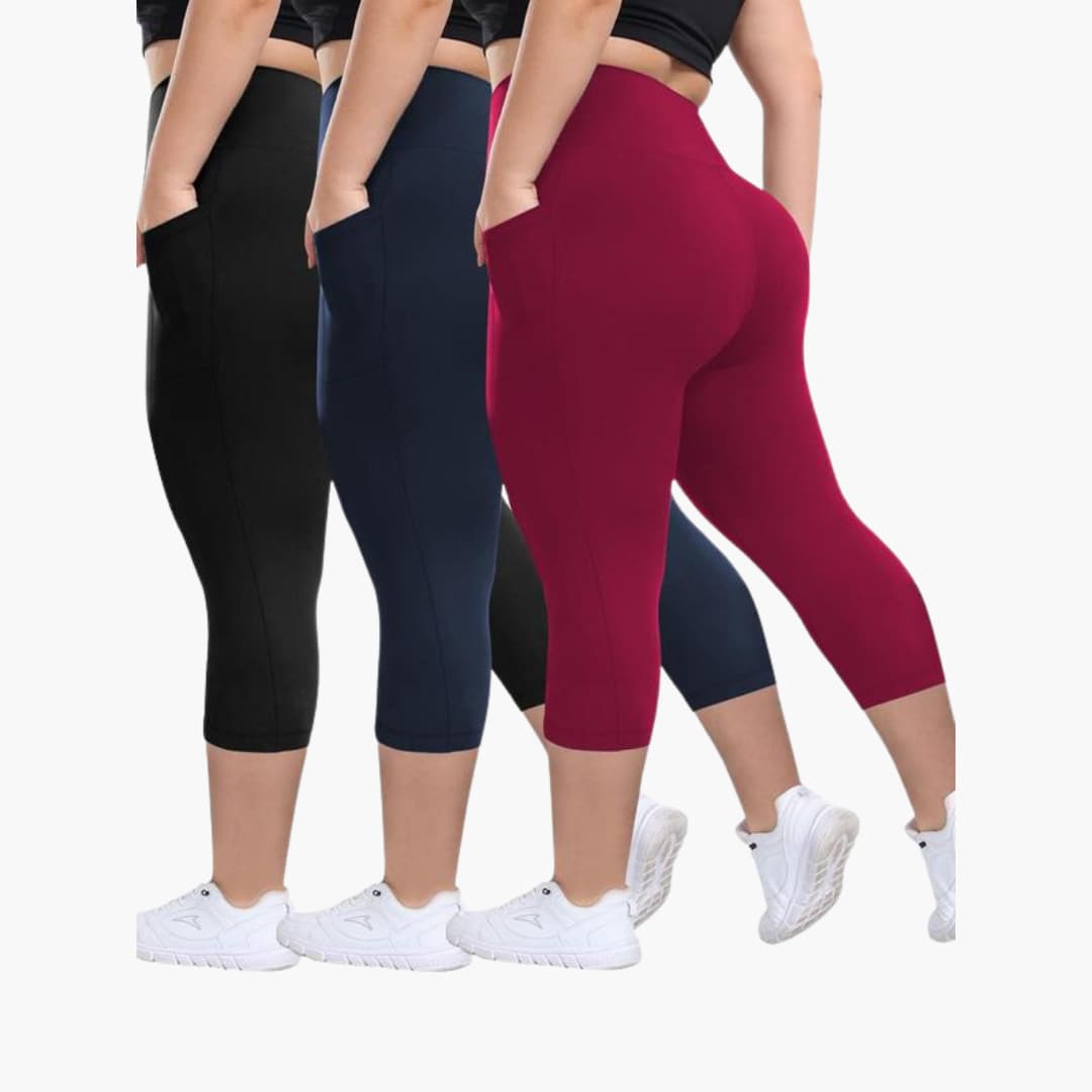 Ensemble de Leggings Capri - Pour Femmes Taille Haute Sport