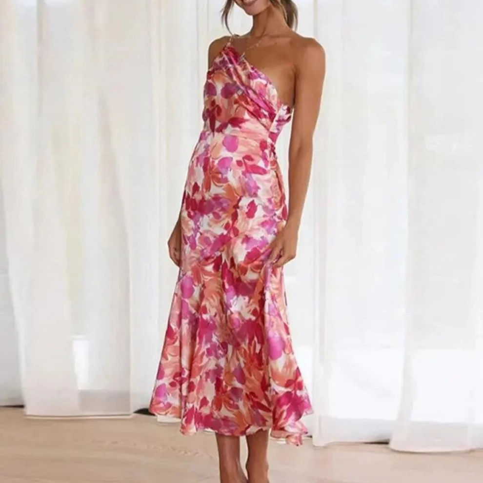 KORDULA - ROBE MIDI ASYMÉTRIQUE AVEC MOTIF