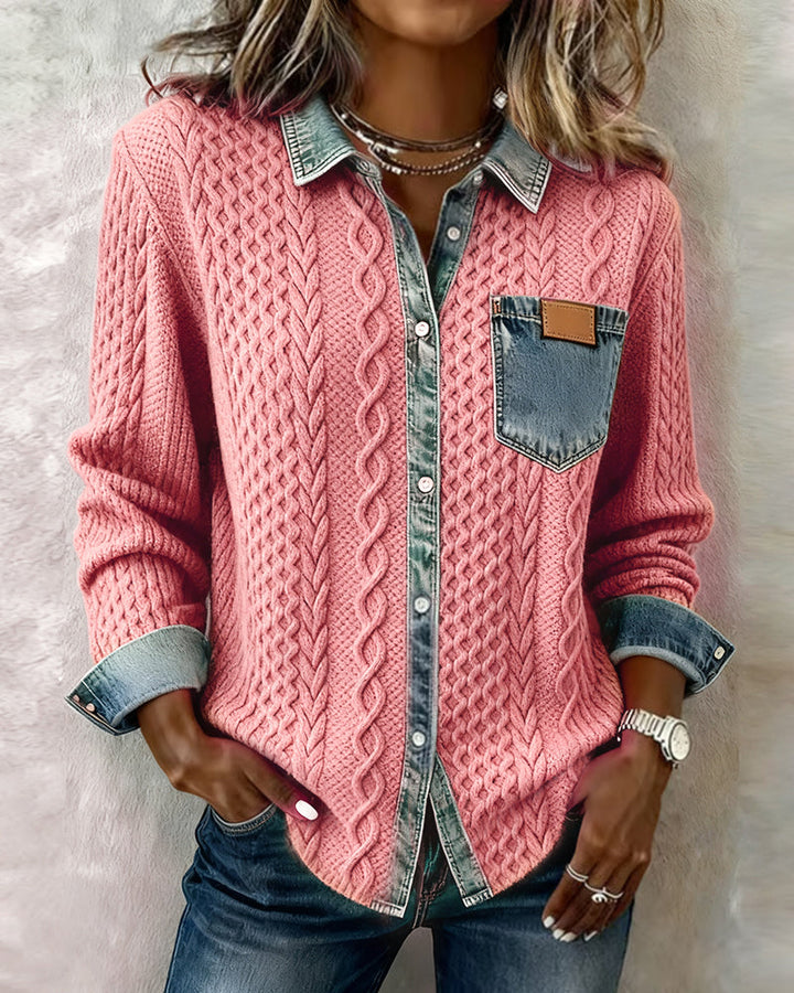 Lena | Chemisier chic en tricot pour femmes avec détails en denim