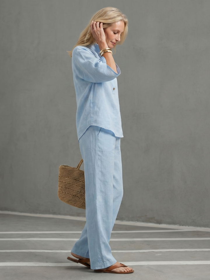 Amity | Ensemble Tunika-Pantalon à Boutons Frontaux Relaxé