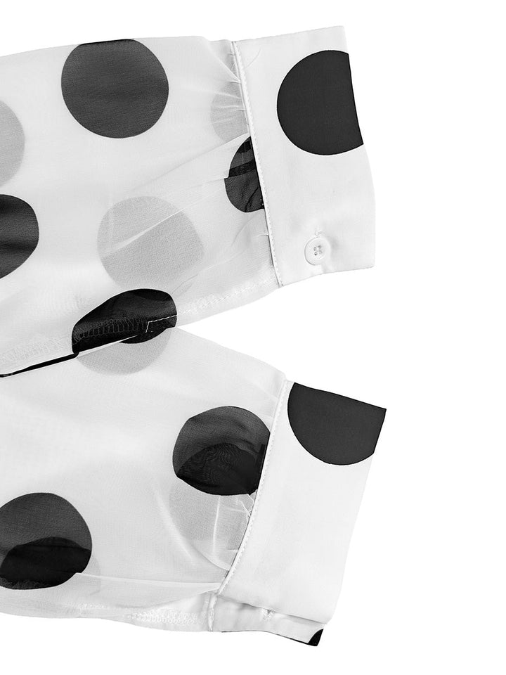 Chemisier ample boutonné imprimé à manches longues, à pois, à col revers
