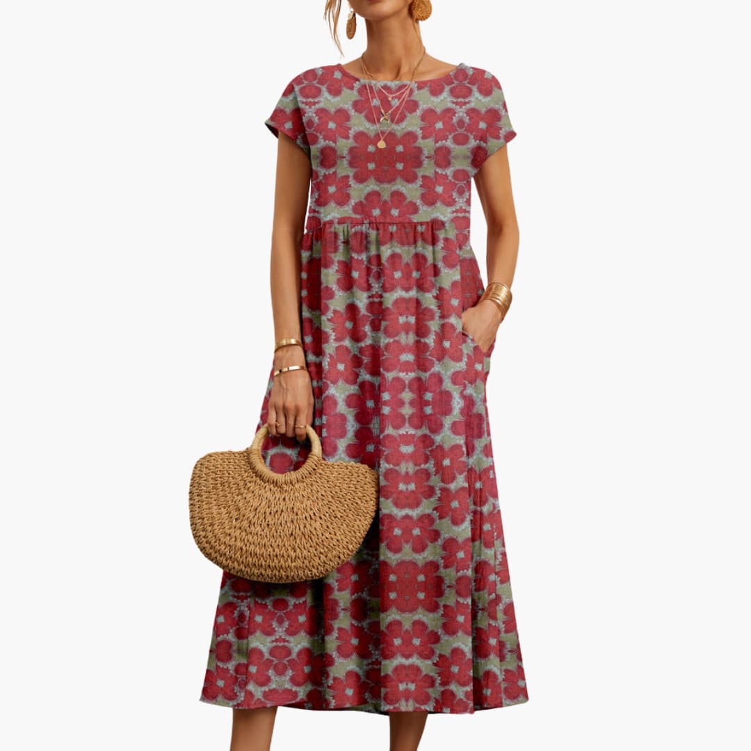 Robe midi boho à manches courtes - pour femmes au style d'été