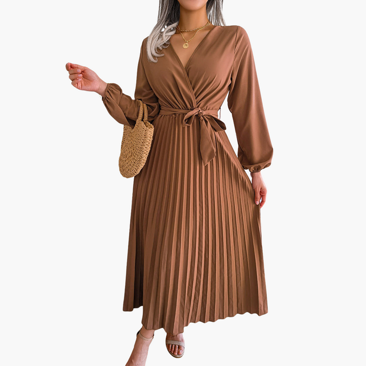 Robe maxi élégante à manches longues pour femmes - Design plissé