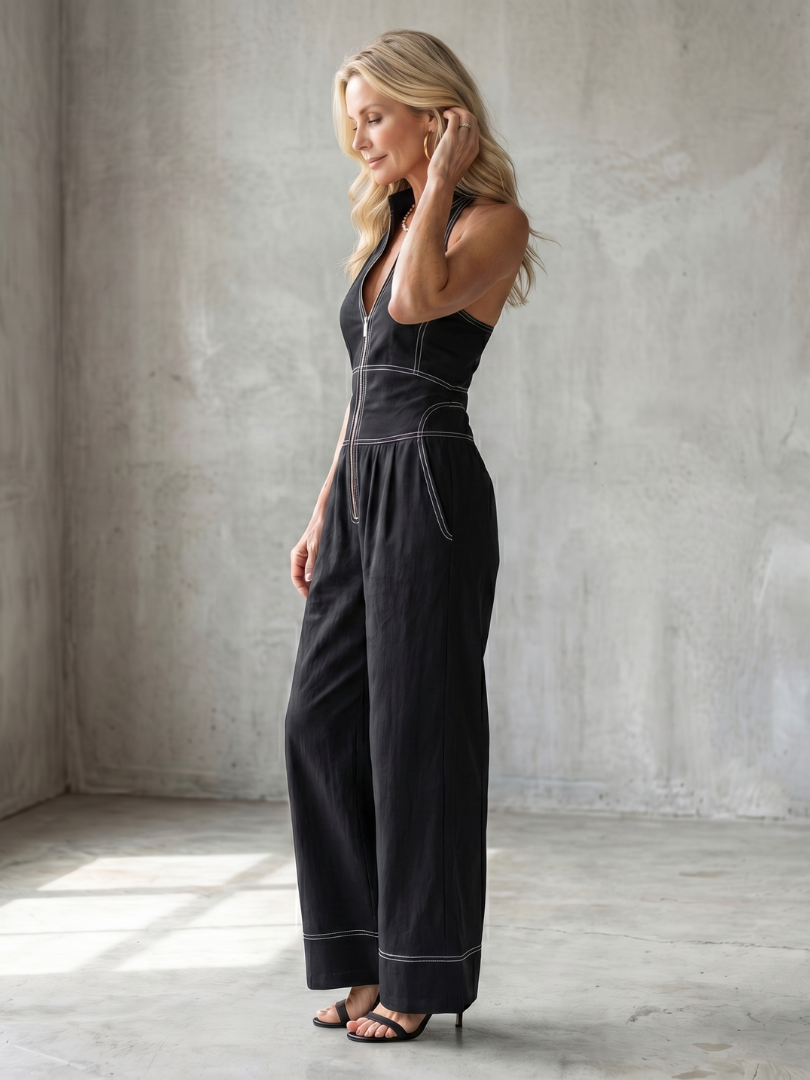 Dara | Combinaison à zip avant avec surpiqûres contrastées