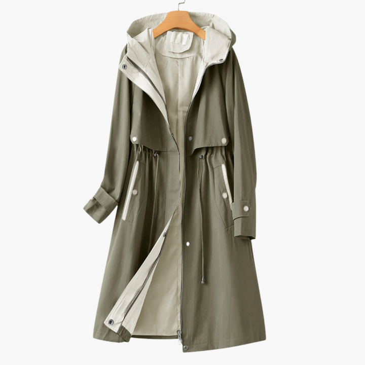 Manteau trench pour femmes avec capuche et fermeture éclair