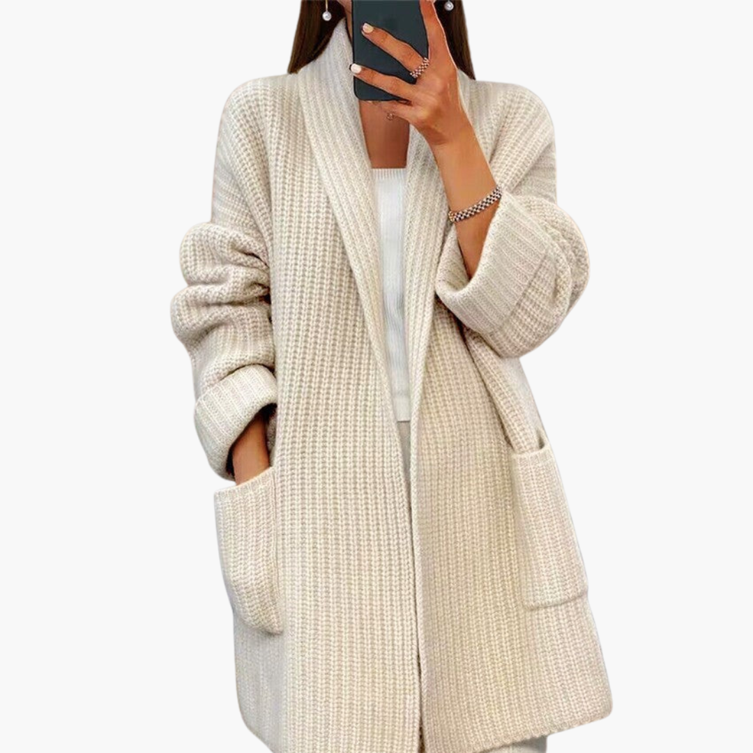 Cardigan femme avec décolleté en V et poches avant